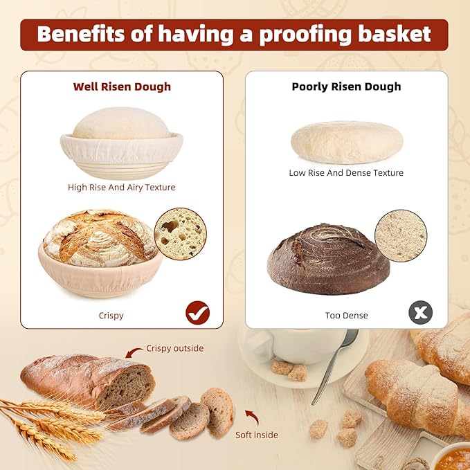 Terronix Bread proofing baskets for sourdough 19-Piece Set ，9" Round & 10" Oval Sourdough basket，Sour dough tools，Including bread pull ring, dough mixer,Complete Sour dough starter kit