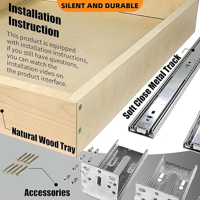 Pull Out Drawers for Cabinet Wood Slide Out Cabinet Organizer and Storage Cabinet Kitchen Drawers Slide Out Shelves Pull Out Shelves in Kitchen Pantry Bathroom with Soft Close 15"W x 22"D x 3"H