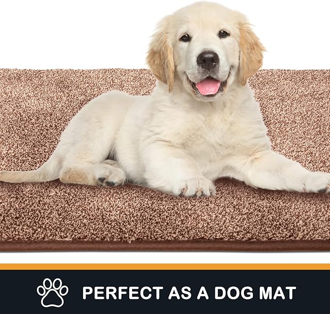 PURRUGS Dirt Trapping Door Mat 34" x 59", Non-Slip Machine Washable Entryway Rug, Dog Doormat, Indoor Front Door Mat, Super Absorbent Entry Rug for Muddy Shoes & Paws, Brown-Light Cream