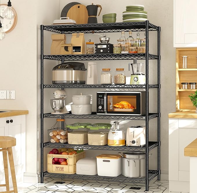 Storage Shelves Metal Shelving Unit 6Tier Wire Shelving Rack 1200LBS Heavy Duty, Adjustable Pantry Shelves, Metal Shelf for Kitchen,Garage Shelving,Closet Shelves,75" Hx 36" Wx 18" D