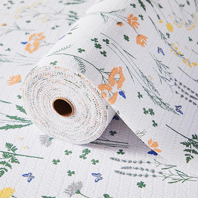 Beautysaid Shelf and Drawer Liner for Kitchen Cabinet, Non Adhesive Non Slip Shelf Paper Waterproof Washable Thickened for Dresser Pantry Shelve Bathroom Protector Liner(Floral,23.6 in x 10 FT)