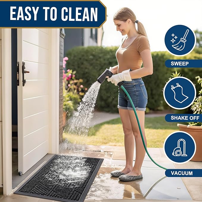 Smiry Front Door Mat Outside Entrance, Heavy Duty Sturdy Natural Rubber Doormat, Trap Dirt and Moisture, Easy Clean Low Profile Mats for Indoor Outdoor Entry, Irregular Triangle (47x30, Black)