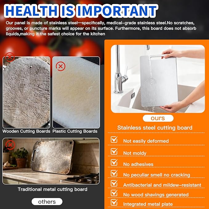 Titanium Cutting Board Set of 1, 15 * 11.5inches,Titanium Cutting Boards for Kitchen, Food Grade Metal Double Sided Chopping Boards for Kitchen Counter Meat Vegetable Fruit Outdoor Camping