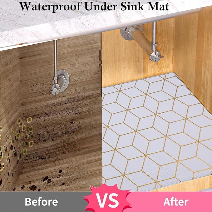 Cabinets Drawer Liner Non Slip 12 Inch Wide X 20 Ft Kitchen Shelf Liner Non Adhesive Waterproof Pantry Shelves Refrigerator Liner for Bathroom Closet Strong Grip Cupboard Mat Gold