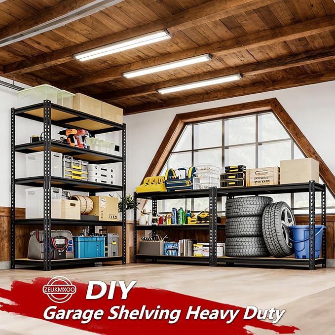 72" H Garage Shelves,Storage Shelves Heavy Duty,2400LBS Heavy Duty Garage Shelving,Adjustable 5 Tier Shelving for Garage Storage,Warehouse,16"x35.5"x72"