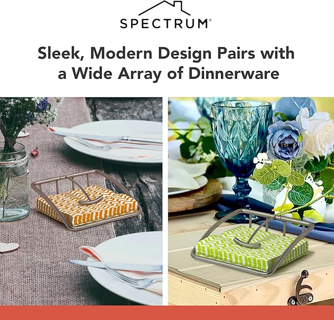 Spectrum Euro Napkin Holder for Table Kitchen Organizer for Counter Dining Room Table, Modern Sturdy Metal Flat Napkin Dispenser with Weighted Tension Arm Home for Paper Cocktail Napkin, Satin Nickel