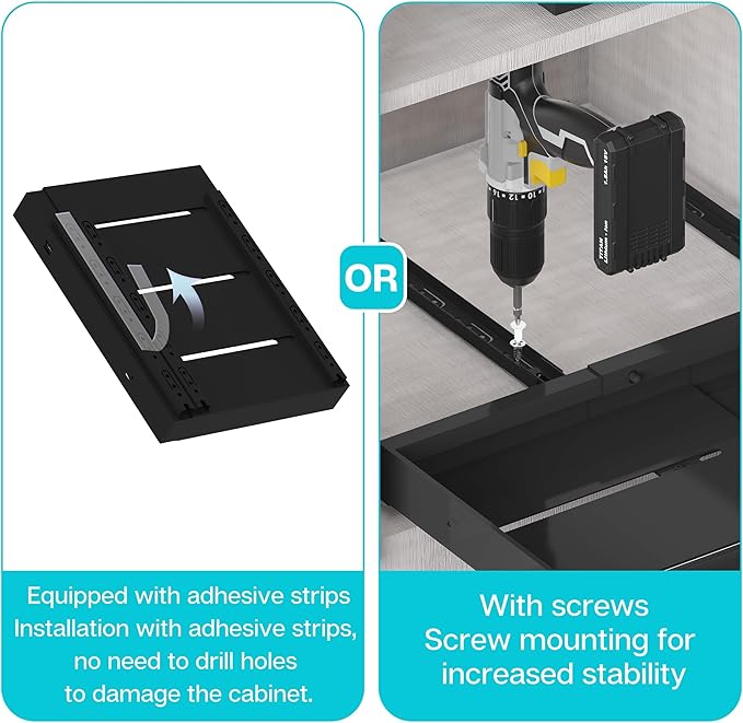 Expandable Pull Out Cabinet Organizer - 17" Deep, Adhesive No Drill, Expandable Drawer For Kitchen, Pantry, Bathroom