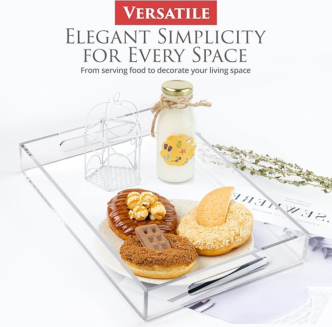 Acrylic Tray 14x11 with Cut Handles - Spill Proof Decorative Tray is an Ideal Countertop Organizer for Living Rooms, Ottoman Coffee Tables, Offices, Kitchens & Serving Guests