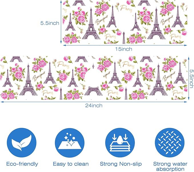 Romantic Eiffel Tower Roses Kitchen Sink Splash Guard Mat Absorbent Fast Drying Mat Faucet Draining Mat Sink Splash Guard Behind Faucet Drip Catcher for Kitchen Bathroom 5.5"×15"