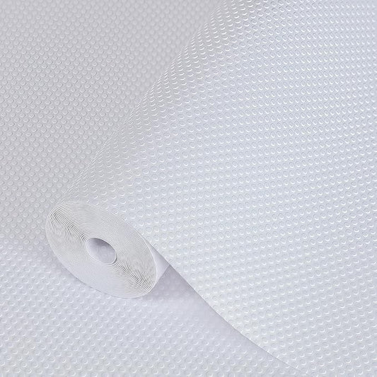 Hersvin Shelf Liners 10 in x 20 ft EVA Drawer Mats, Non-Adhesive Cupboard Pad, Kitchen Cabinet Lining Fridge Cushion (White Dot, 25.4cmx610cm)