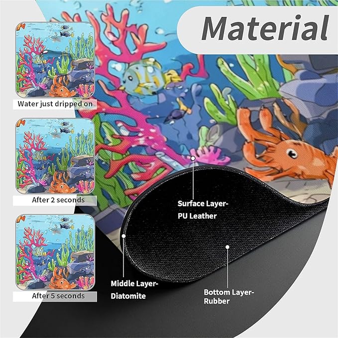 Kitchen Sink Splash Guard，Happy Underwater World Faucet Mat Sink Gadgets-Super Absorbent Fast Drying Mat Drip Catcher for Kitchen, Bathroom,Sink Mat, Dish Drying Mat, Bathroom(15" X 5.5" )