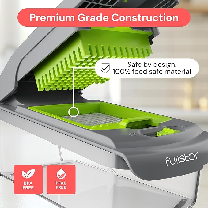 Fullstar The Original Pro Chopper - Vegetable Chopper and Spiralizer, Food Chopper with Container, Fruit Slicer, Kitchen Gadgets & Gifts, Home Essentials (4 in 1, Gray/Green)