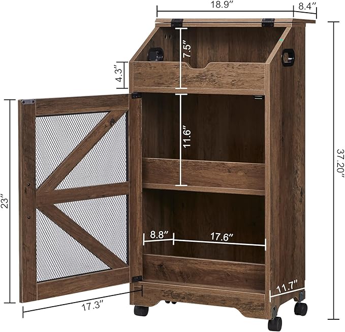 Potato Storage Bin, Large Movable Bread Box with Lid, 3 Tier Vegetable Organizer Cabinets, Decorative Fruit and Vegetable Box for Kitchen (Walnut)