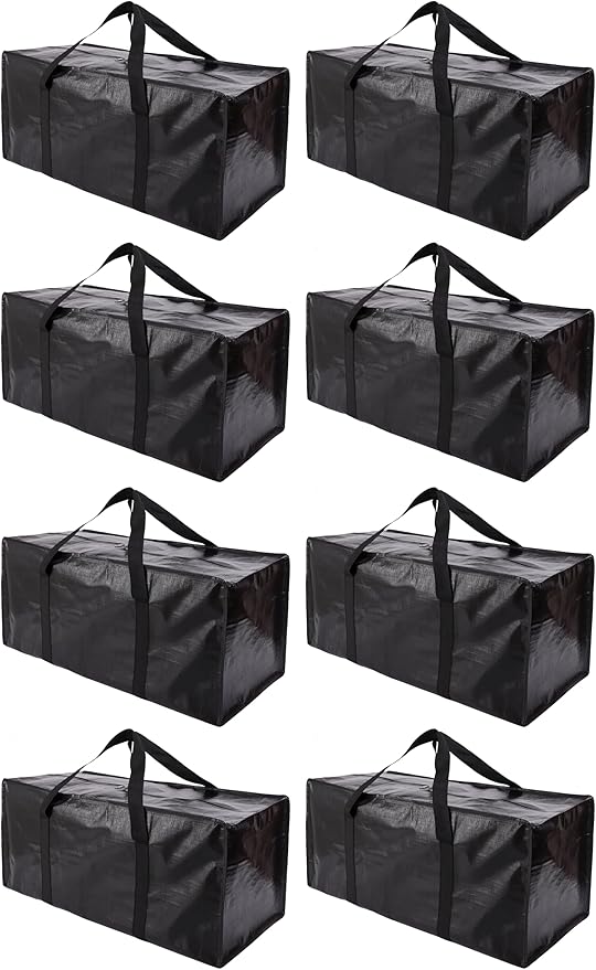 Extra Large Moving Bags with Zippers & Carrying Handles, Heavy-Duty Storage Tote for Space Saving Moving Storage, Fold Flat, Alternative to Box and Bin - 8 Pack, 40 Gal, Black