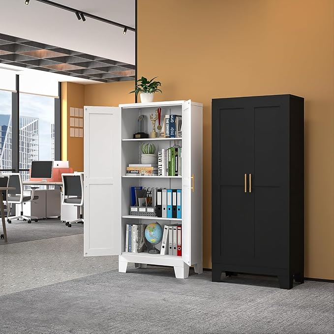 61.02”H Metal Pantry Storage Cabinet, Kitchen Storage Cabinets with Adjustable Feet and Shelves, Pantry Cabinet for Kitchen, Living Room, Laundry Room and Dinning Room