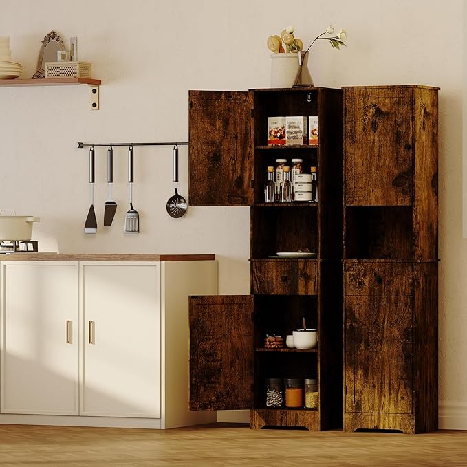 Viaozutis Tall Bathroom Cabinet, Storage Cabinet with 2 Doors & 2Drawer, with Ajustable Shelve, for Bathrooms, Kitchens,Entrances,Bedrooms（Retro Color）