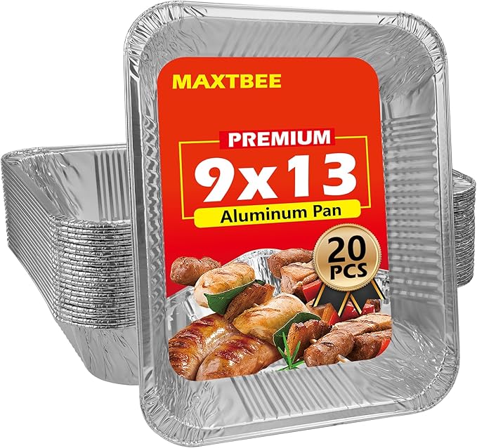 MAXTBEE 9x13 Aluminum Foil Pans, 20 Pack Disposable Trays Half Size Heavy Duty Tin Pans Deep Food Containers For Cooking, Meal Prep, Baking, Roasting, Chafing, Heating or Steam Table