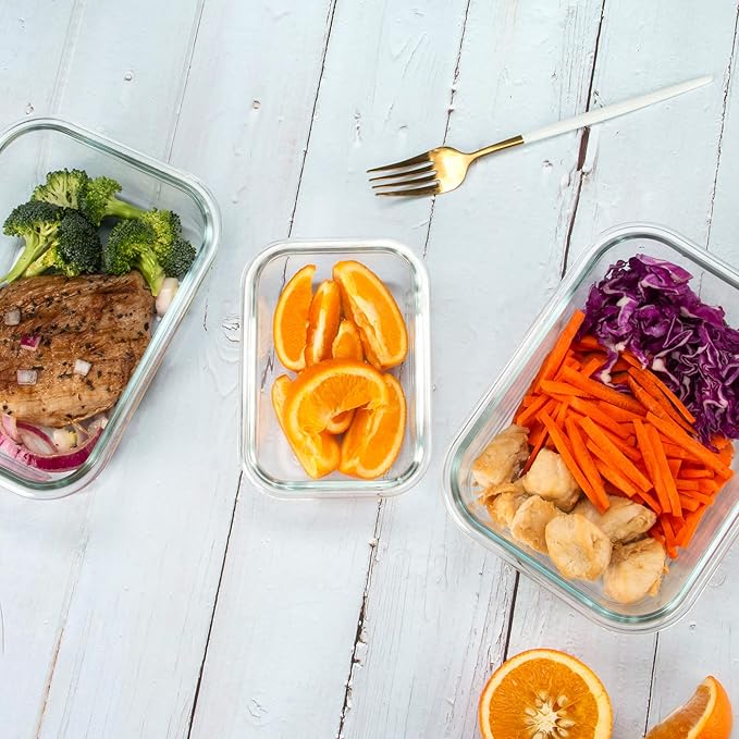 YANGNAY 10 Pack Glass Meal Prep Containers with Steam Vent, Food Storage Containers with Airtight Lids, Dishwasher/Microwave/Oven/Freezer Safe Glass Containers for Leftovers (Green)