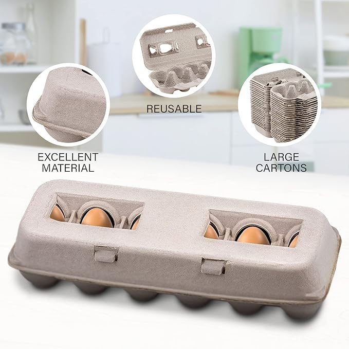 MT Products Blank Natural Pulp Egg Cartons Bulk Holds Up to Twelve Eggs - 1 Dozen - Cardboard Material Perfect For Storing Extra Eggs (25 Pieces) - Made in USA