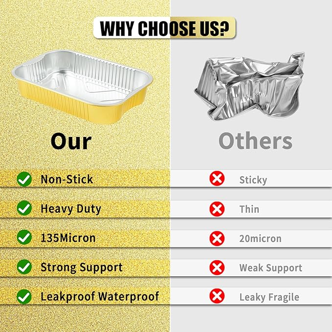 15 Pack 9x13 Gold Aluminum Foil Pans with Lids Heavy Duty, 13"×9"×2.4" Foil Food Containers with Lids, Disposable Tin Foil Pans for Baking, Meal Prep, Freezer, Heating and Takeout