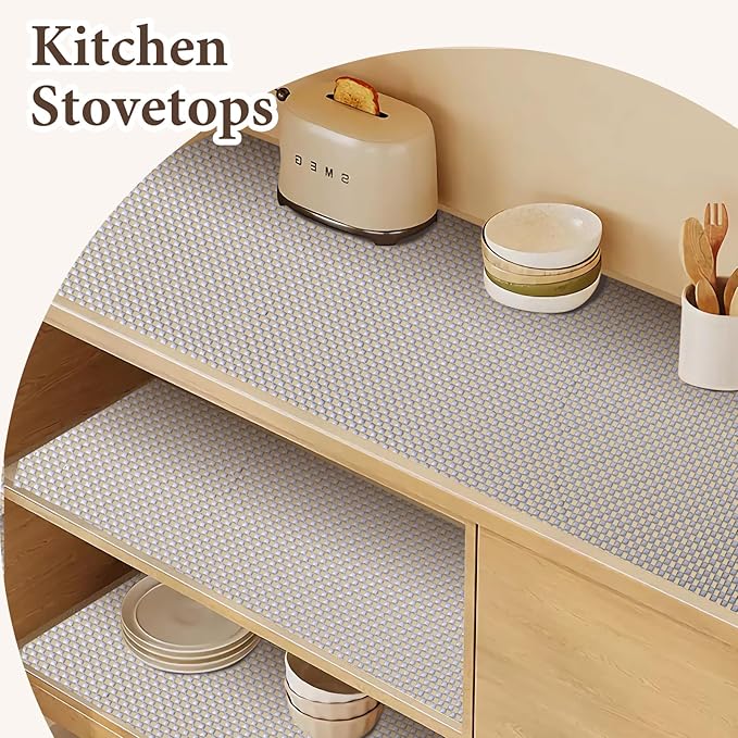 Drawer and Shelf Liner for Kitchen Cabinet: 12 in X 10 Ft Non Slip Waterproof Shelf Paper Non Adhesive Refrigerator Liners Light Gray Easy Liners for Bathroom