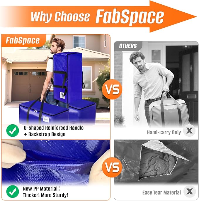 6-Pack Moving Bags with Backpack Straps & Carry Handles, 20 Gallons-76 L Heavy Duty Storage Totes for Space Saving, Foldable Storage Bags for College Dorm, Travel, Camping (Blue)