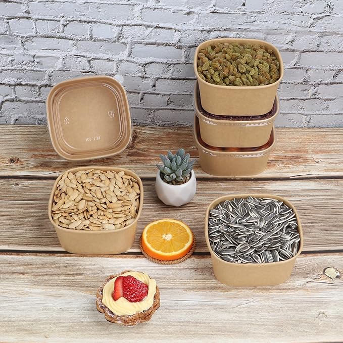 JAYEEY 22 oz Disposable Kraft paper bowls with lids,Food containers Soup Bowls Party Supplies Treat Bowls 50 Pack