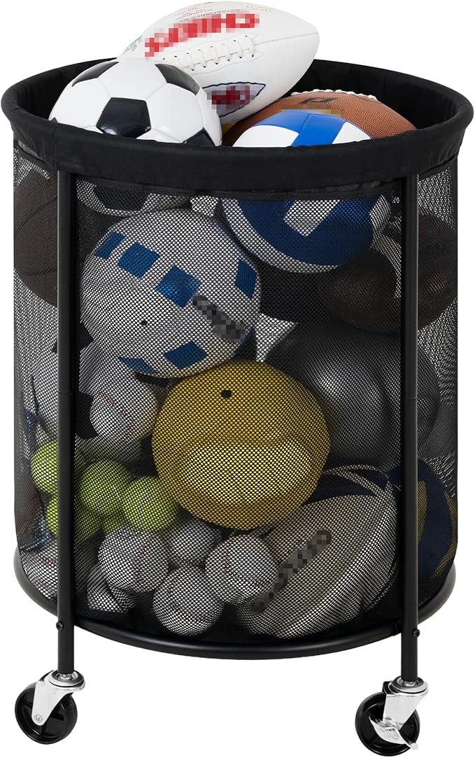 StorageWorks Ball Storage with Wheels, Ball Cart for Garage, Garage Sports Equipment Organizer, Balls Organizer for Basketball, Football, Volleyball