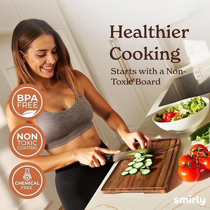 SMIRLY Bamboo Cutting Board Set, Chopping Board and Wooden Cutting Boards for Kitchen, Small Wood Cutting Board and butcher block (Acacia Wood, 1 Pack)