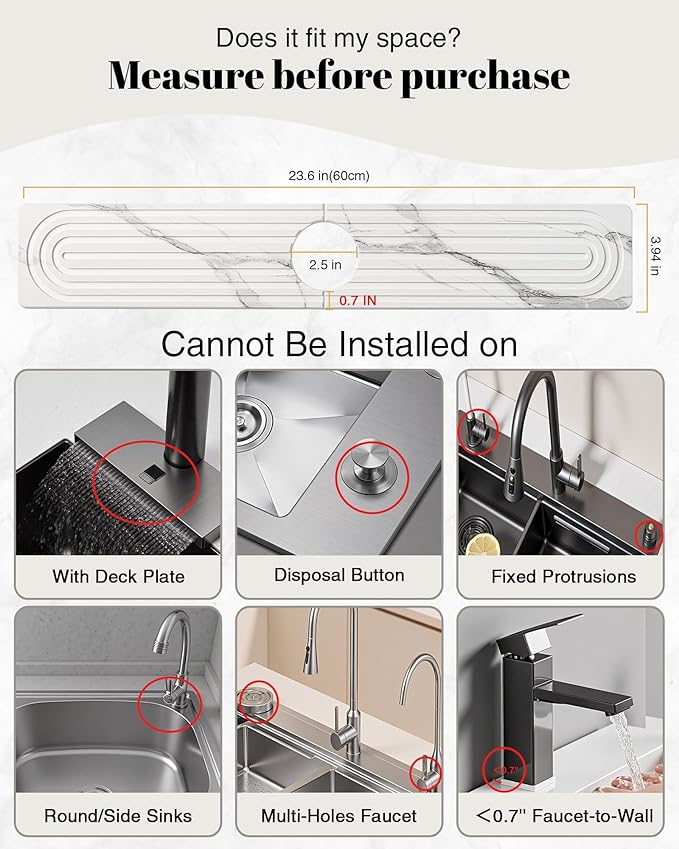 Set of 2 Large Stone Dish Drying Mat for Kitchen Counter + Faucet Mat for Kitchen Sink, Collapsible Fast Drying Diatomaceous Dish Mat, Stone Sink Splash Guard, Water Absorbing Stone Tray for Sink