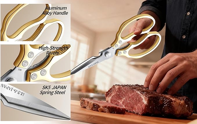 Kitchen Scissors Set, Heavy Duty Meat Scissors All Purpose, Dishwasher Safe Food Shears for Seafood Pizza Herb Chicken Poultry Cutting Cooking, Christmas Gifts for Men Women Mom Dad