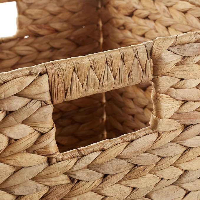 Casafield 13" x 13" Water Hyacinth Storage Baskets, Natural - Set of 6 Collapsible Cube Organizers, Woven Bins for Bathroom, Bedroom, Laundry, Pantry, Shelves