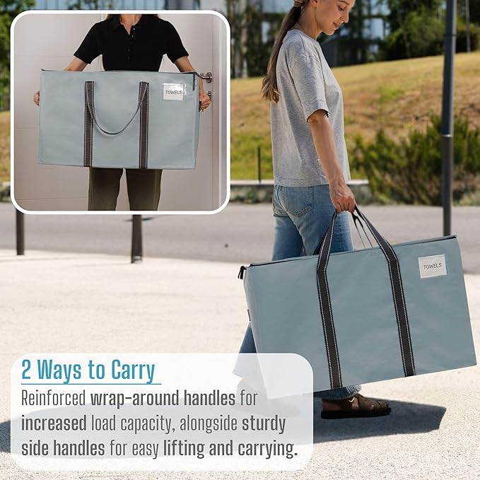 VENO 10 Pack Moving Bags and Large Christmas Storage Bins with lids. Alternative to Moving Boxes, Packing Supplies for College. Extra Large Heavy Duty Totes for Packaging (Light Blue Matte, 10 Pack)