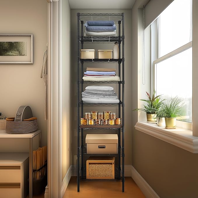 Finnhomy Heavy Duty 8 Tier Wire Shelving, 18x18x78.8 inches 8 Shelves Storage Rack with Thicken Steel Tube, Pantry Shelves for Storage, Adjustable Metal Shelving Unit, NSF Certified, Black