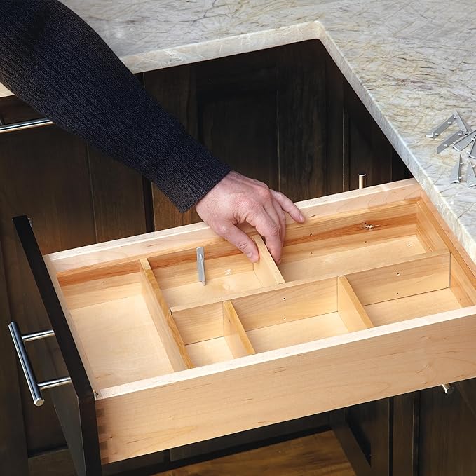 Rev-A-Shelf Customizable Drop-In Kitchen Drawer Organizer Kit for Large Utensils, Knick Knacks, & Cutlery Organization w/Adjusdable Clips, LD-4CT21-1