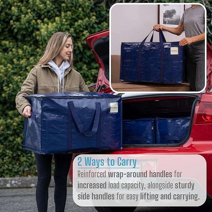 VENO 10 Pack Moving Bags, Heavy Duty, Moving Boxes Alternative, Packing Storage Supplies for Dorm Room Essentials with Zipper for Clothes, Extra Large Totes for Packaging (Blue, 10 Pack)