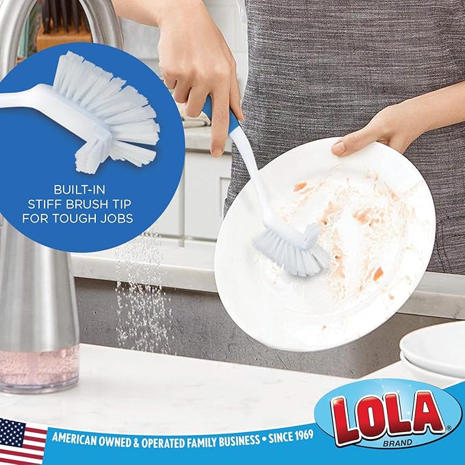LOLA Pro Utility All Purpose Kitchen Cleaning Brush, 36 Pack, Durable Bristles, Comfort Ergonomic Rubber Non-Slip Grip, Built-in Food Scraper