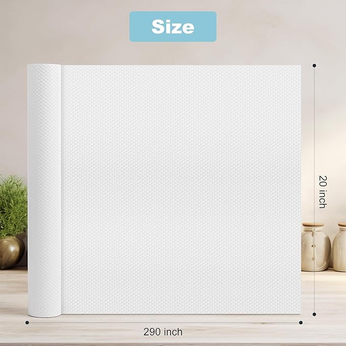 PABUSIOR Self-Adhesive Cabinet Shelf Liner: Large Peel and Stick Removable Kitchen Contact Paper - Non-Slip Waterproof White Drawer Liner for Shelves Under Sink 20 Inch Wide x 290" L