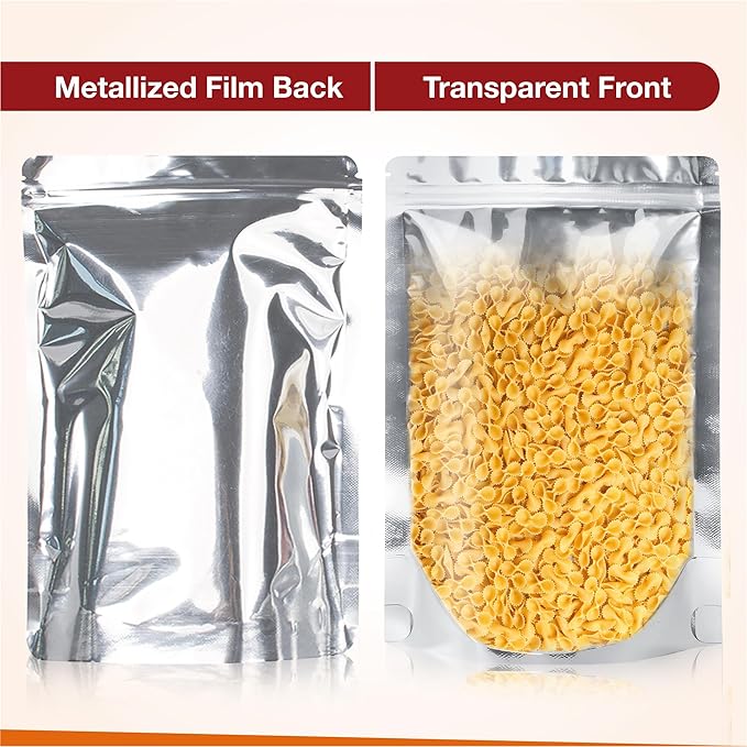 BELLE KR® 50 Pcs 1 Gallon Mylar Bags for food storage - 9.5 mil - Gusseted Mylar Bags 1 Gallon Resealable & Heat Sealable for Long Term Food Storage - Labels Included