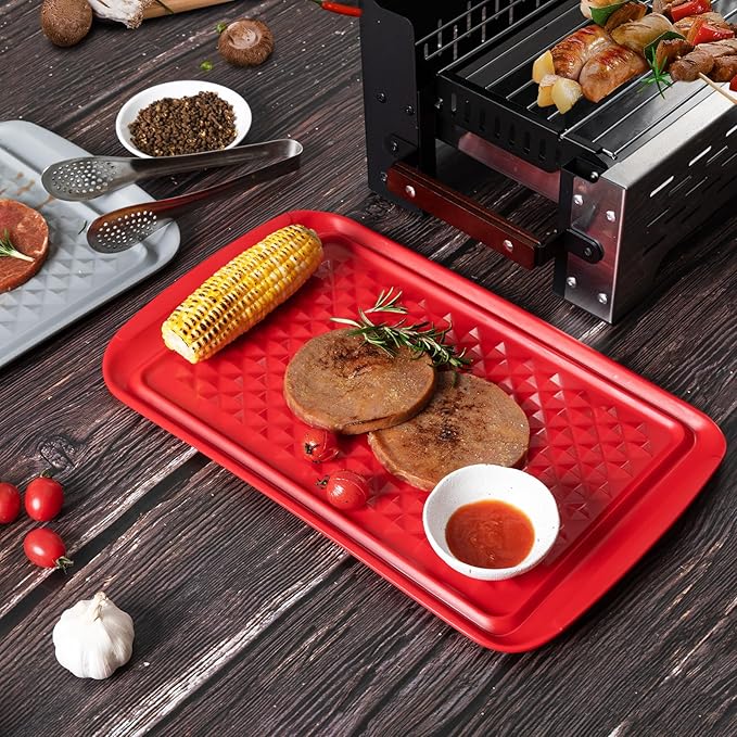 ZAROCRUS Grilling Prep and Serve Trays, BBQ Tray for Raw and Cooked Food, Melamine Serving Platter/Tray for Food, Set of 2, Great Gift for Father's Day and BBQ Lovers,Perfect for Everyday Use