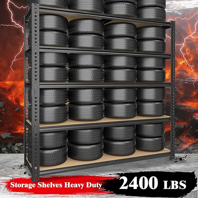 72" H Garage Shelves,Storage Shelves Heavy Duty,2400LBS Heavy Duty Garage Shelving,Adjustable 5 Tier Shelving for Garage Storage,Warehouse,16"x35.5"x72"