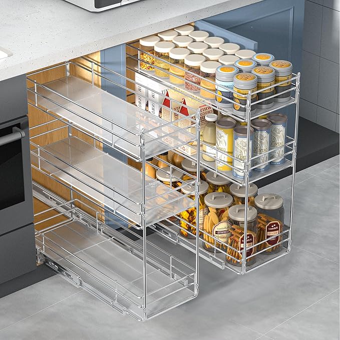 MODCART Pull Out Spice Rack Cabinet Organizer (6" W X 20½" D),3 Tier Slide Out Drawer for Narrow Cabinet, Pull Out Shelves Under Cabinet Storage for Kitchen