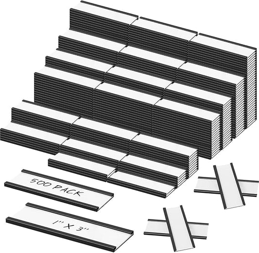 500 Pieces Magnetic Data Card Holders Channel Magnetic Label Holders Labels Racks with Magnets with 500 Protective Films and 1000 Replacement Strips for Metal Racks Shelf Bin (1 x 3 Inch)