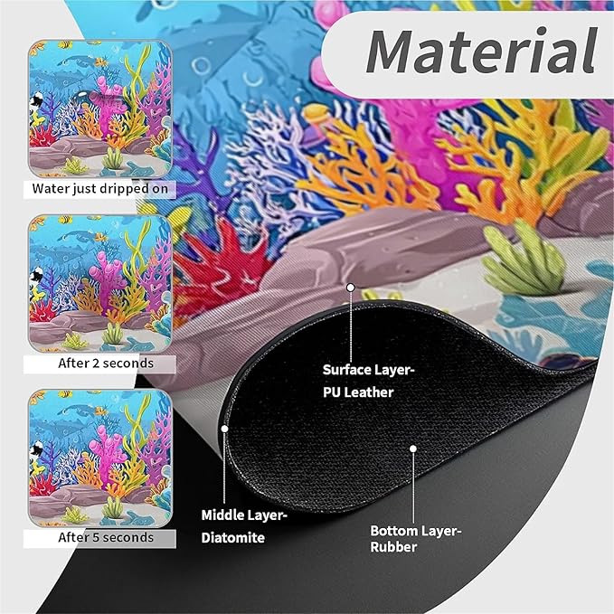 Kitchen Sink Splash Guard，cartoon sea turtle crab fish Faucet Mat Sink Gadgets-Super Absorbent Fast Drying Mat Drip Catcher for Kitchen, Bathroom,Sink Mat, Dish Drying Mat, Bathroom(15" X 5.5" )