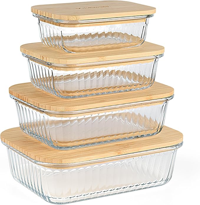 dokaworld Natural Acacia Lids Set for Food Storage Glass Containers (4pcs) - Lids are compatible with all Glass Food Storage Containers Sets