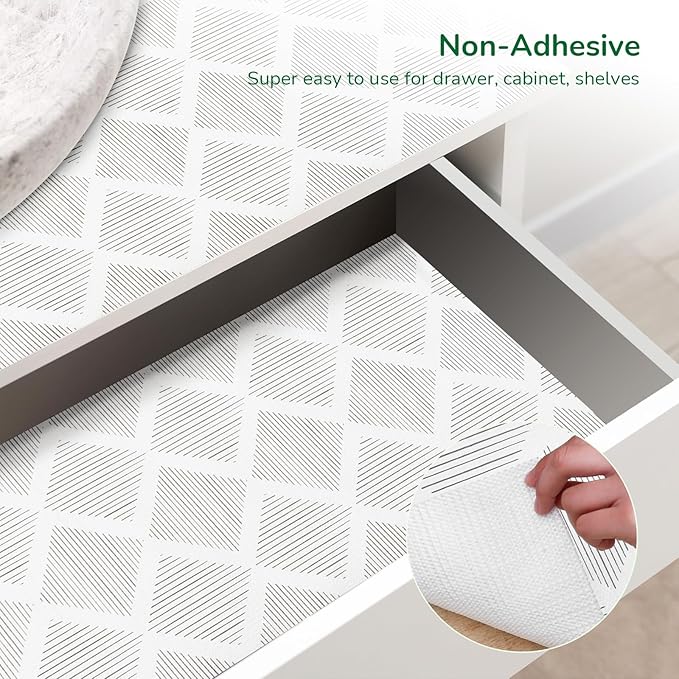 Shelf and Drawer Liners for Kitchen Cabinets Non-Adhesive 12" x20FT, Non-Slip Cabinet Liner, Waterproof Shelf Paper Thickened Washable Mats, Protection for Shelves, Cupboard, Pantry, Drawers, Dresser