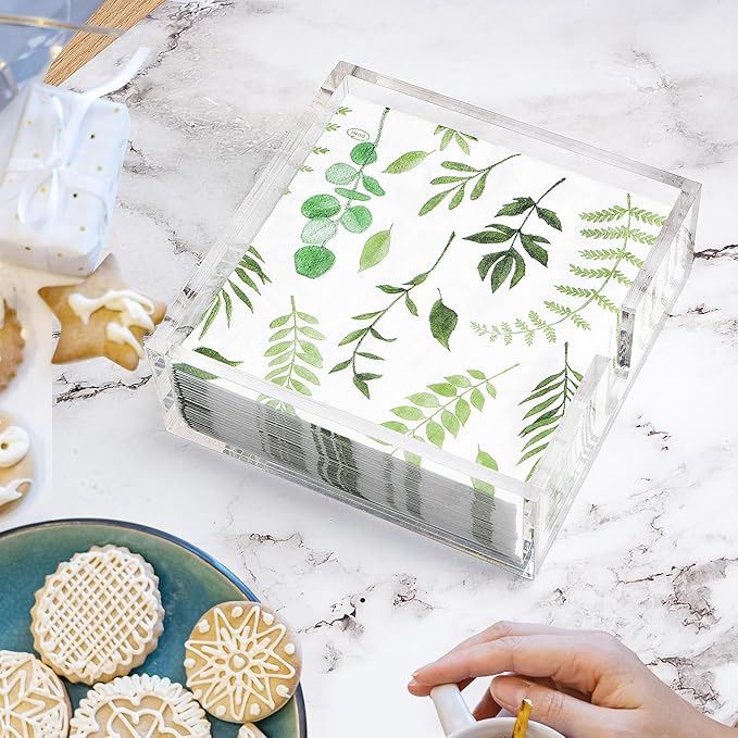 LotFancy Acrylic Napkin Holder, Luncheon, Dinner Napkin Holder for 6.5 x 6.5 inch Napkin, Clear Paper Holder for Table, Bathroom, Kitchen, Bar, Party, Wedding, Event