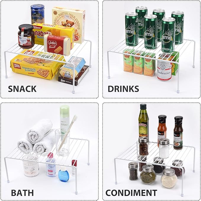 Set of 2 - Kitchen Storage Shelf Rack (13.1 x 10.2 Inch)/Plastic Feet - Medium - Steel Metal - Rust Resistant Finish - Cups, Dishes, Cabinet & Pantry Organization - Kitchen (White)