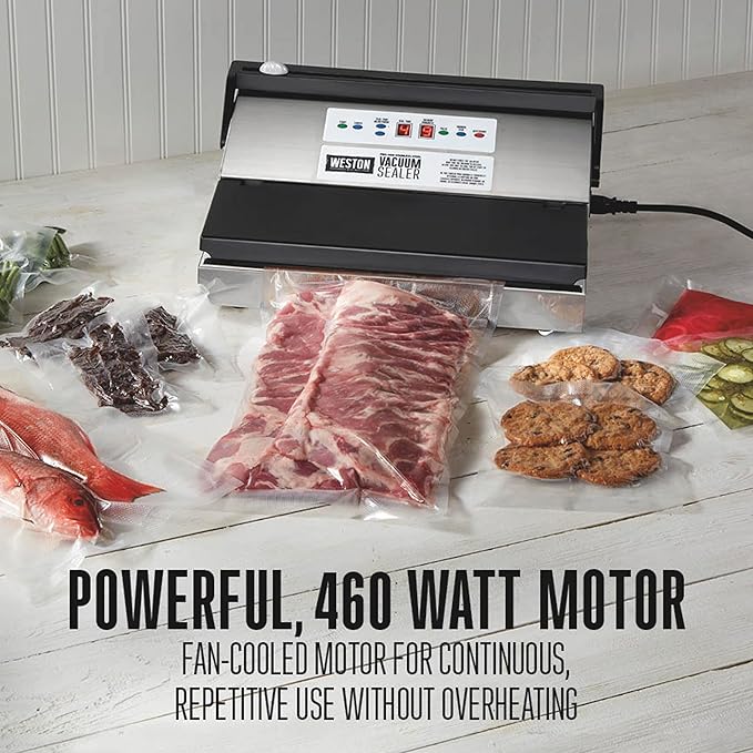 Weston Brands Vacuum Sealer Machine for Food Preservation & Sous Vide, Extra-Wide 5mm Bar for Sealing Bags up to 11" Wide, 460 Watts, Pro 1100, Stainless Steel (65-0650-W)