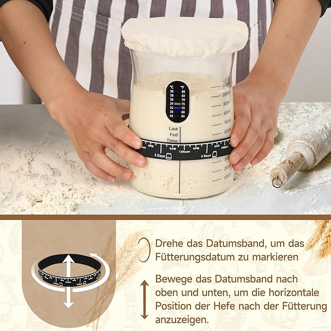 Coco Bird Pro Sourdough Starter Kit- 50oz Large Capacity Sourdough Starter Jar, 17 Flavorful Fermentation Recipes, Sourdough Bread Baking Supplies for Making Delicious Sourdough Breads(2 Sets)